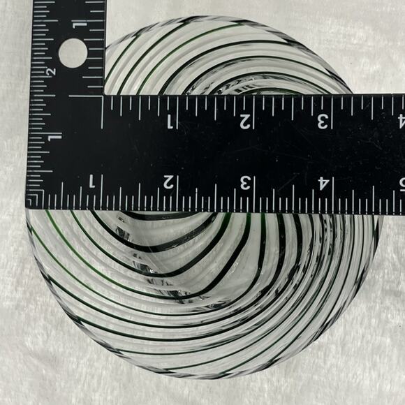 Eastern Hand Made Art Glass Bowl Green & White Swirl Ribbed Design 4.75"x2.5" - Picture 6 of 7